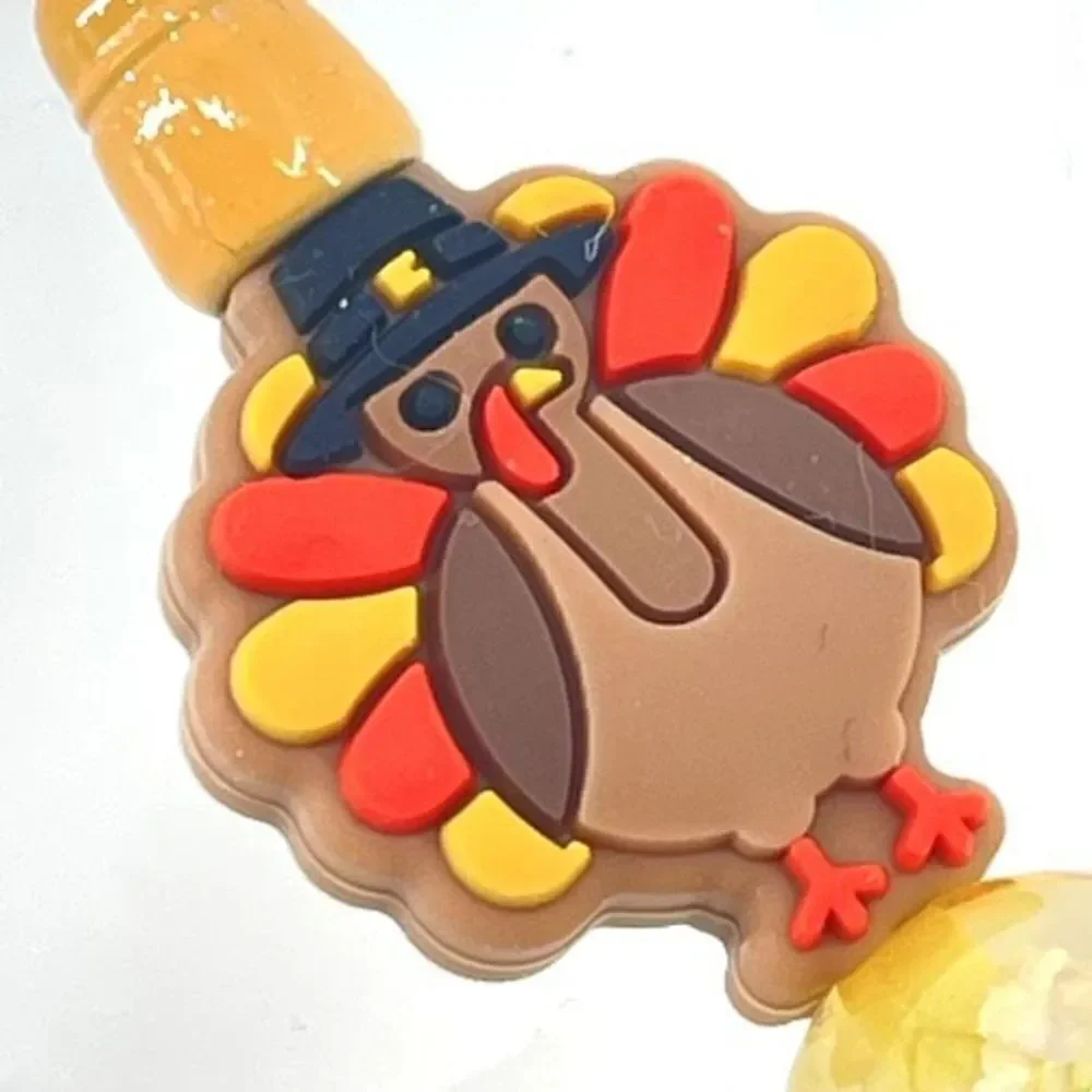 Turkey Thanksgiving gobble gobble handmade NEW cloud bead glitter yellow brown o